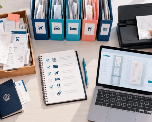 Assistante administrative triant, contrôlant et numérisant des justificatifs de notes de frais avant leur saisie comptable.